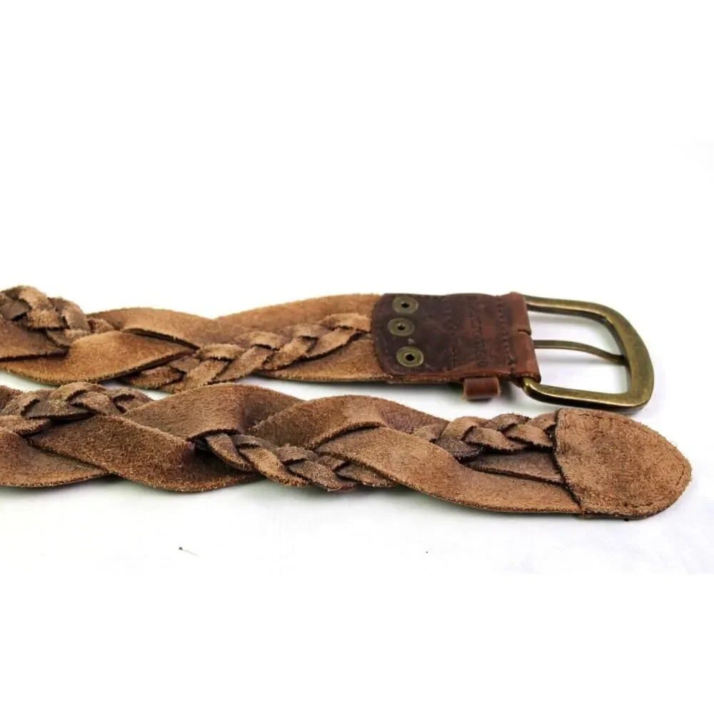 Abercrombie BRAIDED BROWN REAL LEATHER 1 3/8